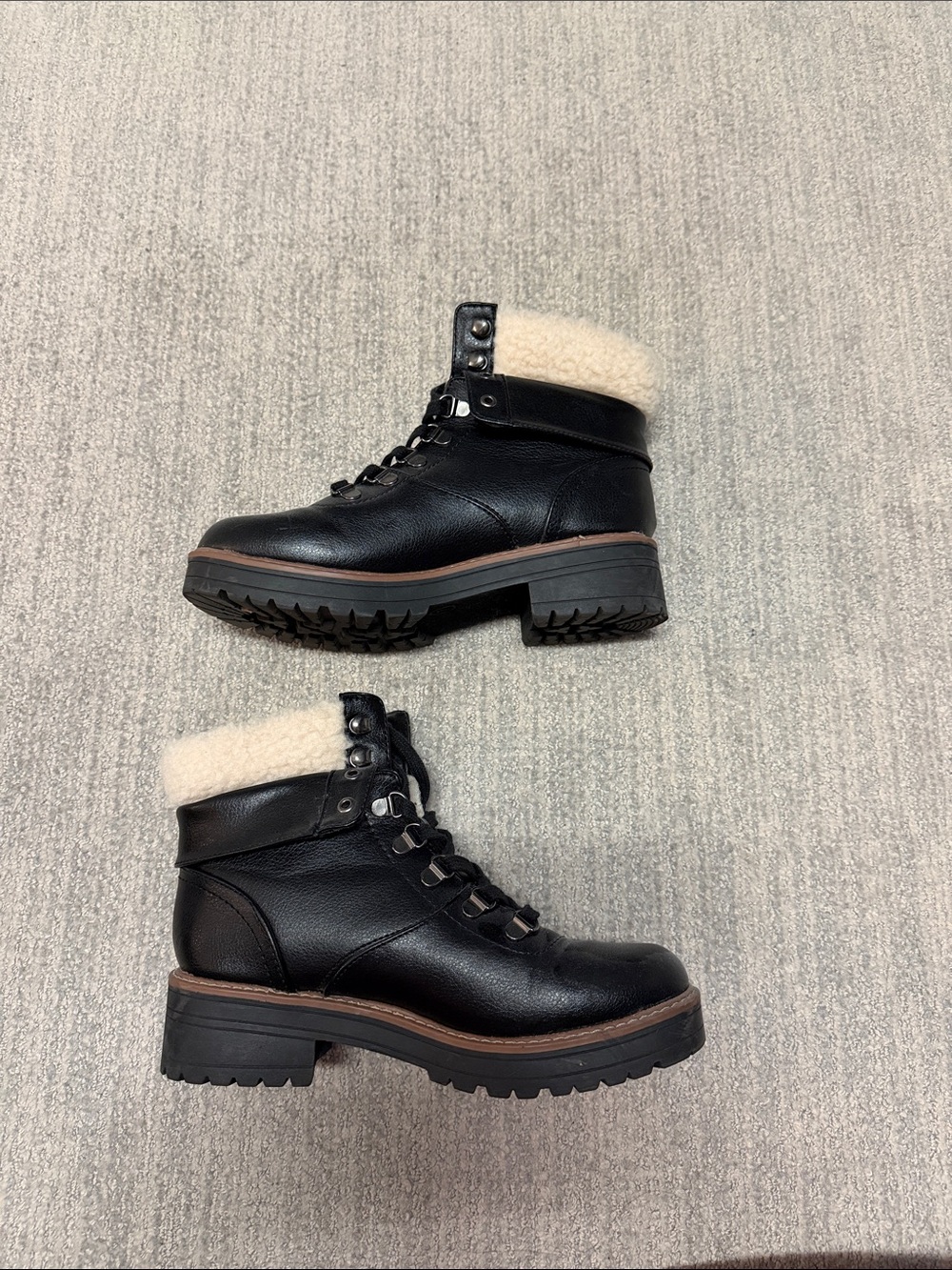 Universal Thread Black Lace-Up Faux Shearling Cuff Boots